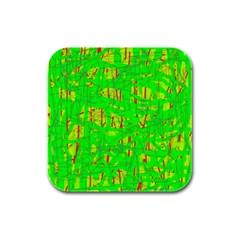 Neon green pattern Rubber Square Coaster (4 pack) 