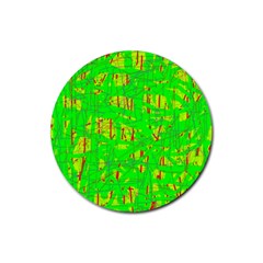 Neon Green Pattern Rubber Coaster (round)  by Valentinaart