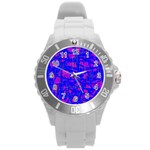 Blue pattern Round Plastic Sport Watch (L) Front