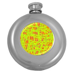 Yellow And Orange Pattern Round Hip Flask (5 Oz) by Valentinaart