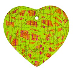 Yellow And Orange Pattern Heart Ornament (2 Sides) by Valentinaart