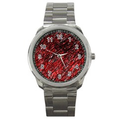 Red And Black Pattern Sport Metal Watch by Valentinaart