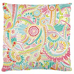 Hippie Flowers Pattern, Pink Blue Green, Zz0101 Large Cushion Case (one Side) by Zandiepants