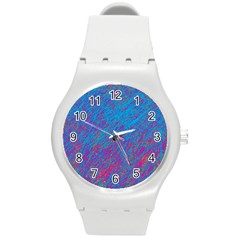 Blue Pattern Round Plastic Sport Watch (m) by Valentinaart