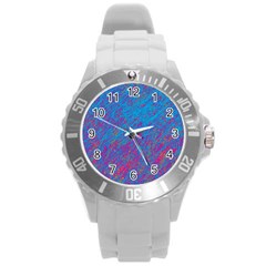 Blue Pattern Round Plastic Sport Watch (l) by Valentinaart