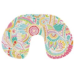 Hippie Flowers Pattern, Pink Blue Green, Zz0101 Travel Neck Pillow by Zandiepants