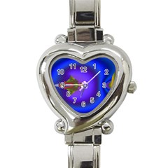 Into The Blue Fractal Heart Italian Charm Watch by Fractalsandkaleidoscopes