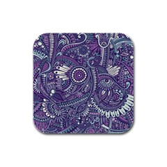 Purple Hippie Flowers Pattern, Zz0102, Rubber Square Coaster (4 Pack) by Zandiepants