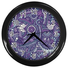 Purple Hippie Flowers Pattern, Zz0102, Wall Clock (black)
