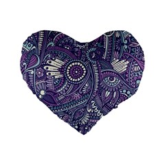 Purple Hippie Flowers Pattern, Zz0102, Standard 16  Premium Heart Shape Cushion  by Zandiepants