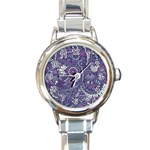 Purple Hippie Flowers Pattern, zz0102, Round Italian Charm Watch Front