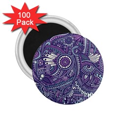 Purple Hippie Flowers Pattern, Zz0102, 2 25  Magnet (100 Pack)  by Zandiepants