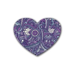 Purple Hippie Flowers Pattern, Zz0102, Rubber Coaster (heart) by Zandiepants