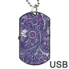 Purple Hippie Flowers Pattern, Zz0102, Dog Tag Usb Flash (two Sides) by Zandiepants