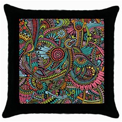 Colorful Hippie Flowers Pattern, Zz0103 Throw Pillow Case (black) by Zandiepants