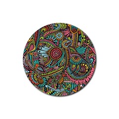 Colorful Hippie Flowers Pattern, Zz0103 Rubber Round Coaster (4 Pack) by Zandiepants