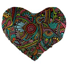 Colorful Hippie Flowers Pattern, Zz0103 Large 19  Premium Heart Shape Cushion by Zandiepants