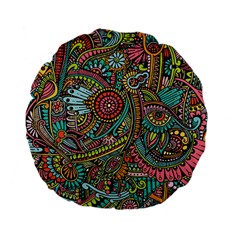 Colorful Hippie Flowers Pattern, Zz0103 Standard 15  Premium Flano Round Cushion  by Zandiepants