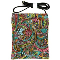 Colorful Hippie Flowers Pattern, Zz0103 Shoulder Sling Bag by Zandiepants