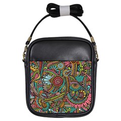 Colorful Hippie Flowers Pattern, Zz0103 Girls Sling Bag by Zandiepants