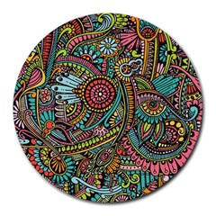 Colorful Hippie Flowers Pattern, Zz0103 Round Mousepad by Zandiepants