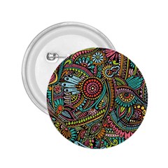 Colorful Hippie Flowers Pattern, Zz0103 2 25  Button by Zandiepants