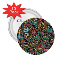 Colorful Hippie Flowers Pattern, Zz0103 2 25  Button (10 Pack) by Zandiepants