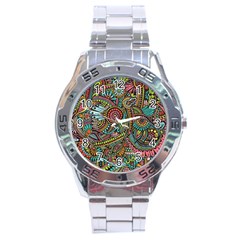 Colorful Hippie Flowers Pattern, Zz0103 Stainless Steel Analogue Watch by Zandiepants