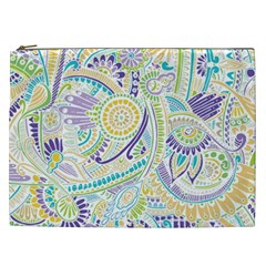 Purple, Green, Yellow Hippie Flowers Pattern, Zz0104 Cosmetic Bag (xxl) by Zandiepants