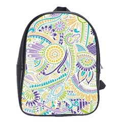 Purple, Green, Yellow Hippie Flowers Pattern, Zz0104 School Bag (xl) by Zandiepants