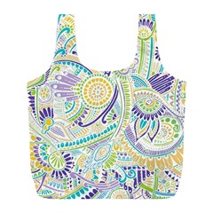 Purple, Green, Yellow Hippie Flowers Pattern, Zz0104 Full Print Recycle Bag (l) by Zandiepants