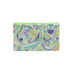 Purple, Green, Yellow Hippie Flowers Pattern, Zz0104 Cosmetic Bag (xs) by Zandiepants