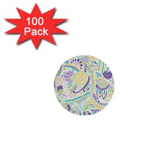 Purple, Green, Yellow Hippie Flowers Pattern, Zz0104, 1  Mini Button (100 Pack)  by Zandiepants