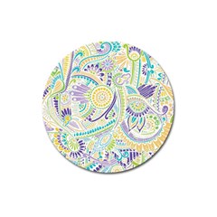 Purple, Green, Yellow Hippie Flowers Pattern, Zz0104, Magnet 3  (round) by Zandiepants