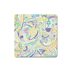 Purple, Green, Yellow Hippie Flowers Pattern, Zz0104, Magnet (square) by Zandiepants