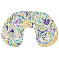 Purple, Green, Yellow Hippie Flowers Pattern, Zz0104, Travel Neck Pillow by Zandiepants