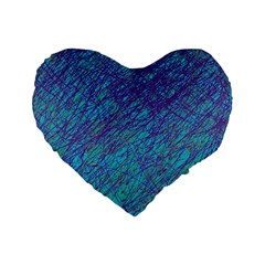 Blue Pattern Standard 16  Premium Heart Shape Cushions by Valentinaart