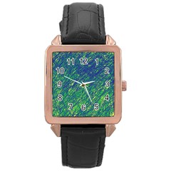 Green Pattern Rose Gold Leather Watch  by Valentinaart