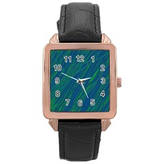 Green Pattern Rose Gold Leather Watch  by Valentinaart