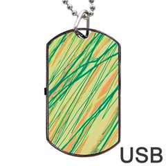 Green And Orange Pattern Dog Tag Usb Flash (one Side) by Valentinaart