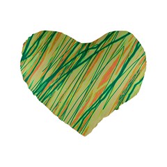 Green And Orange Pattern Standard 16  Premium Flano Heart Shape Cushions by Valentinaart