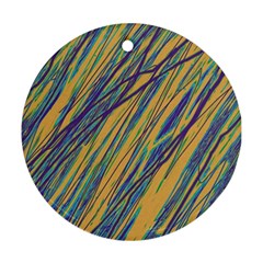Blue And Yellow Van Gogh Pattern Round Ornament (two Sides)  by Valentinaart