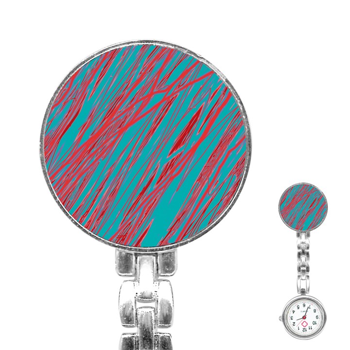 Red and blue pattern Stainless Steel Nurses Watch