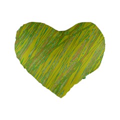 Green And Yellow Van Gogh Pattern Standard 16  Premium Flano Heart Shape Cushions by Valentinaart