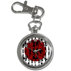 Red, Black And White Decorative Abstraction Key Chain Watches by Valentinaart