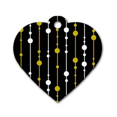 Yellow, Black And White Pattern Dog Tag Heart (two Sides)