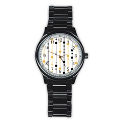 Yellow, Black And White Pattern Stainless Steel Round Watch by Valentinaart