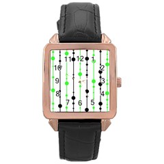 Green Pattern Rose Gold Leather Watch  by Valentinaart