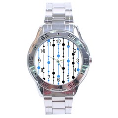 Blue, White And Black Pattern Stainless Steel Analogue Watch by Valentinaart