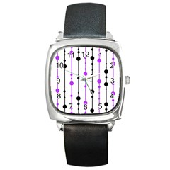 Purple, White And Black Pattern Square Metal Watch by Valentinaart
